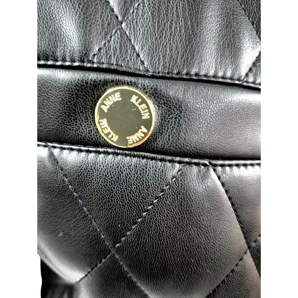 NWT Anne Klein Black Diamond Quilted Polyester Jacket Sz M NWT $209 Leather Like